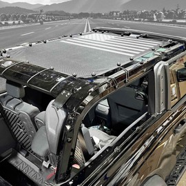 West-xingzhe Sunshade for Bronco, Sunshade Compatible with 2021 2022 2023 2024 New Ford Bronco 2 Door, Full Length Mesh Sun Shade Bimini Top Cover for Bronco Accessories, Blocks UV Wind Noise,Flag