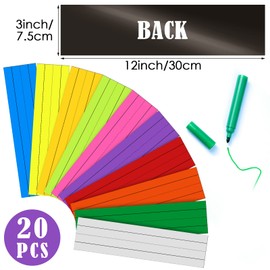 Spakon 20 Pcs Magnetic Sentence Strips 12 x 3 Inch Lined Magnetic Dry Erase Teaching Supplies Reusable Ruled Classroom Learning Tool for Whiteboard Teacher(Colorful)