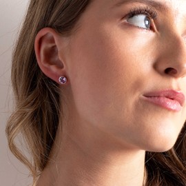 Dew Women's Sterling Silver and Amethyst Stone Stud Earrings