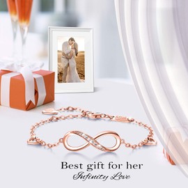 Billie Bijoux Womens 925 Sterling Silver Infinity Endless Love Symbol Charm Adjustable Bracelet Gift for Women (B- rose gold)