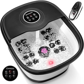 KNQZE Collapsible Foot Spa Bath with Heat, 16 Massage Roller Comfort Pedicure Foot Spa Tub Foot Soaker Massager for Tired Feet, Remote Control - Color: Black
