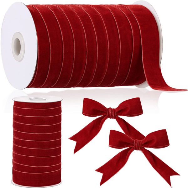 Chuangdi Christmas Ribbon Spool Red and Green Vintage Velvet Ribbons for Christmas Wreath Decoration Handmade Craft Ornaments Gift Wrapping Bow Making (Burgundy,1 Inch, 30 Yard)