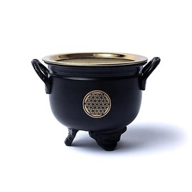 LivuX Incense Cauldron "Flower of Life" Diameter Approx. 9 cm - Metal Cauldron with Sieve & Decorative Tree Motif - Ideal for Resins, Herbs & Charcoal - Ritual Jar for Meditation & Living Room 1371