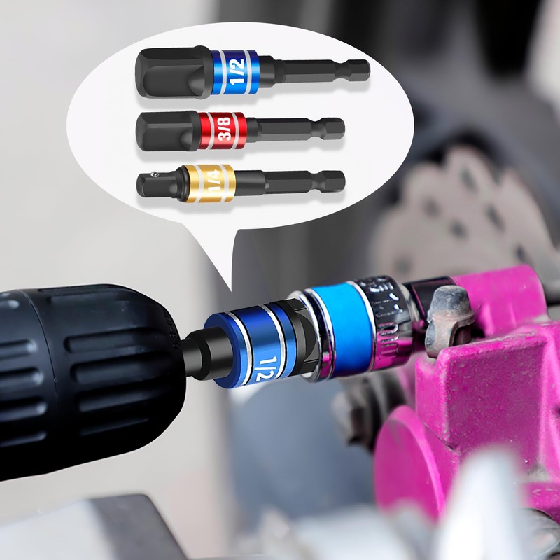Impact Driver Socket Adapter Set, Extension Bit 1/4, 3/8, 1/2