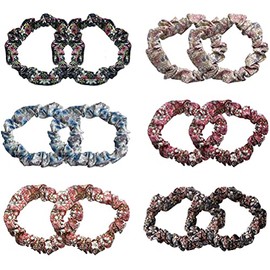 12Pcs Thin Floral Hair Ties, Soft Elastic Hair Bands Floral Solid Ropes Ponytail Holder for Women Girls