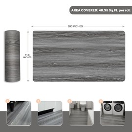 auxua Wood Grain Peel and Stick Floor Tiles – 11.8” Width, Full Roll Length of 590" – Versatile Design for Any Space, Light Color Self Adhesive Vinyl Flooring, Waterproof and Non-Slip Features