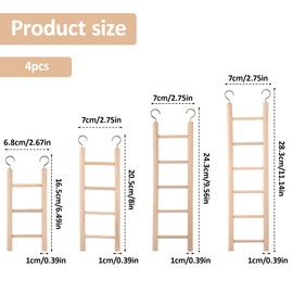 EupHHonycs 4PCS Wooden Ladders for Bird Cages 4 Sizes Wooden Ladder Birds Toys Parrot Step Ladders Cage Hanging Bird Climbing Toys for Parakeets, Parrots, Cockatoo and Lovebirds