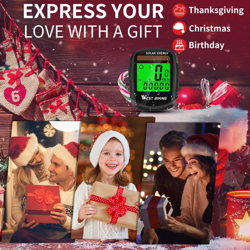 Bicycle Computer with Solar Energy, Bicycle Speedometer and Odometer Wireless