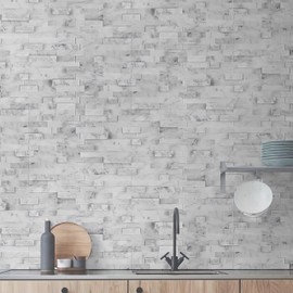 SODI MOSAIC Grout-Free Natural Stone Peel and Stick Backsplash - 5 Sheets 3D Textured Gray Marble Wall Tile - Real Stone Self-Adhesive Tiles for Kitchen Backsplash, Bathroom, Fireplace 11.5x10.7in
