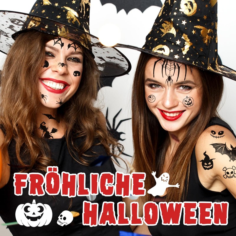 Halloween Tattoo Face, Face Tattoo, Carnival, 8 Sheets, Large Size,