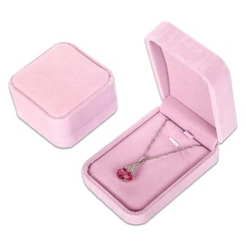 TheDisplayGuys Pink Plush Velvet Necklace and Pendant Box Hinged Clasp for Gifting, Organizing, Display, Shipping
