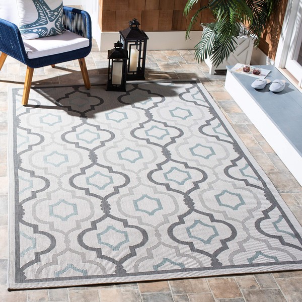 Safavieh Courtyard Collection CY7938 Indoor/ Outdoor Area Rug, 7'10" x 7'10" Square, Light Grey / Anthracite