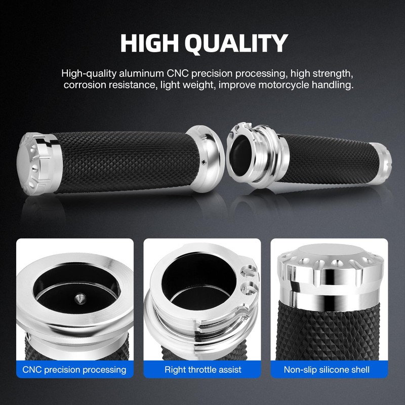 DREAMIZER 1 inch Motorcycle Grips Chrome Universal Motorcycle Handlebar Grips