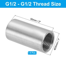 PATIKIL 304 Stainless Steel Pipe Fitting 1/2" NPT x 1/2" NPT Female Thread, 4 Pcs 2inch/50mm Length Nipple Cast Pipe Coupling Fitting Connector