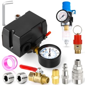 MEANLIN MEASURE Air Compressor Pressure Switch Control Valve 95-125 PSI 110V-240V 4-way Replacement Parts With AFR2000 Air Line Filter and Safety Pressure Relief Valve