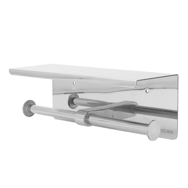 Stainless Steel Toilet Paper Holder with Shelf Self Adhesive Punch