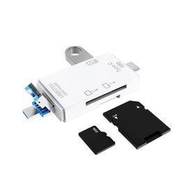 6-in-1 Type-C USB Card Reader for Smartphone and PC, USB20 OTG Card Reader with Type-A and Type-C, Multifunctional Card Reader for Photos, Videos, and Digital Camera White