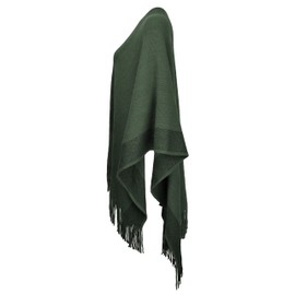 ZLYC Women's Shawl Golden Trim Knit Blanket Wrap Fringe Poncho Coat Cardigan (Army Green)