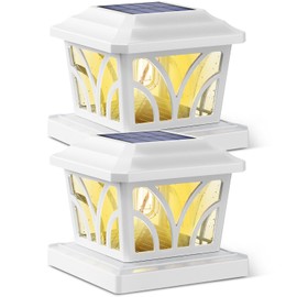 SIEDiNLAR Solar Post Cap Lights Outdoor, Aluminum Glass 2 Modes Fence Post Caps for 4x4 5x5 6x6 Vinyl Wooden Posts Patio Deck Fence Decor, Warm White & Cool White Lighting 2 Pack (White)