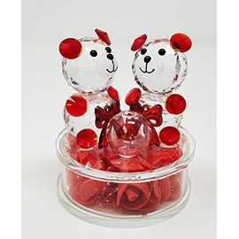 Teddy Bear Couple Glass Crystal Ornament - Red Colour HG19077 (Teddy Red)