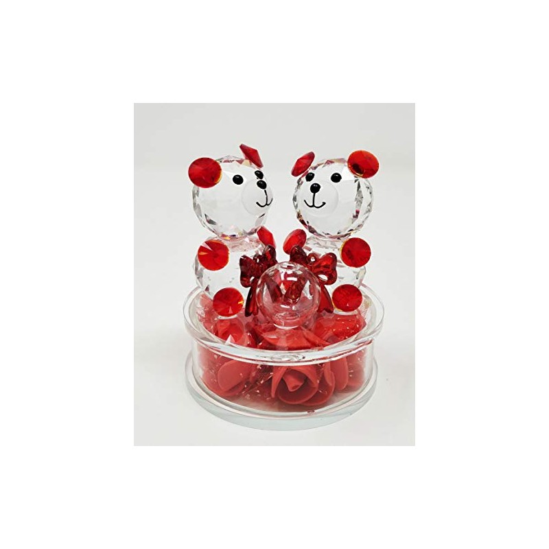 Teddy Bear Couple Glass Crystal Ornament - Red Colour HG19077