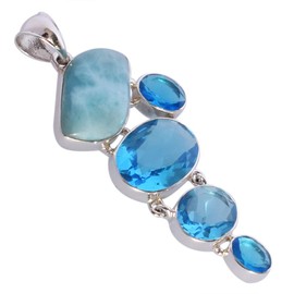 Ravishing Impressions Larimar & Blue Quartz Multi-Stone Anhänger Halskette in 925 Sterling Silber - Fancy & Oval Cut Blue Edelsteine
