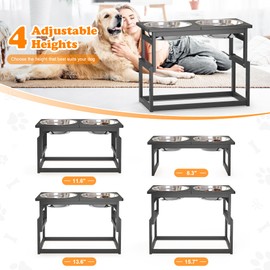 Elevated Dog Bowls for Large Dogs Bamboo Raised Dog Bowl Stand with 2 Extra Large Water Food Bowls Wooden Elevated Raised Dog Bowls for Large Medium Small Sized Dogs (Black, Medium 2.5L)