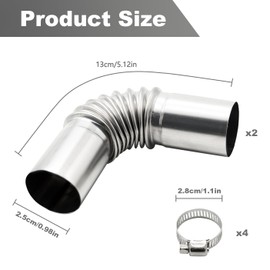 BEANPRECOY 2 Pcs Diesel Heater Exhaust Pipe, 24mm Stainless Steel Exhaust Pipe Elbow Connector with 4 Clamps, Duct Connector Diesel Boat Heater Parts Car Accessories for Eberspacher Webasto