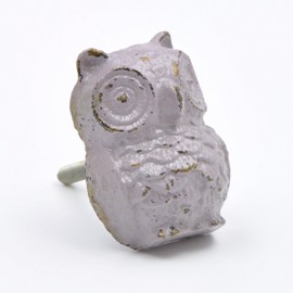 Purple/Lavender Metal Owl Bird Knob, Pull, Handle, for Cupboards, Doors, Cabinets, Drawers, Furniture, Kitchens (Plus Fitting Hardware) 3.7 cm Diameter 3.4 cm Rod Length