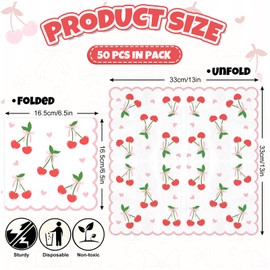 FYSUIMU 50Pcs Bow Cherry Scalloped Napkin Coquette Paper Luncheon Napkin Disposable Dinner Dessert Napkin for Wedding Birthday Bridal Baby Shower Party Supplies