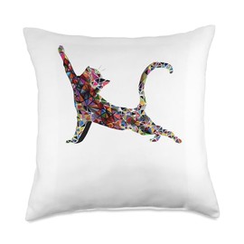 Mosaic Stretching Kitten Body Exercise Yoga Funny Cat Throw Pillow