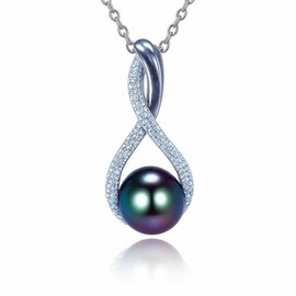 Black Pearl Necklace for Women Sterling Silver Tahitian Black Pearl Necklace Freshwater Black Pearl Jewelry Cultured Pearl Necklace Gifts for Women