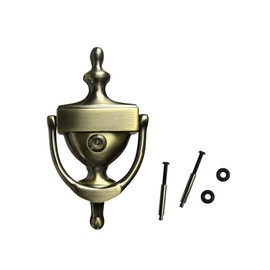 QCAA Solid Brass Door Knocker, 7", with 160 Degree Glass Len Door Viewer (UL Listed), Antique Brass, 1 Pack