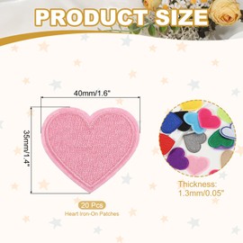 PATIKIL Heart Iron-on Patches, 20 Pcs Sew on Heart Embroidered Patches Appliques Embellishments for Clothing Jackets Hat Backpack Repairing Decorations, Pink, 1.6" x 1.4"