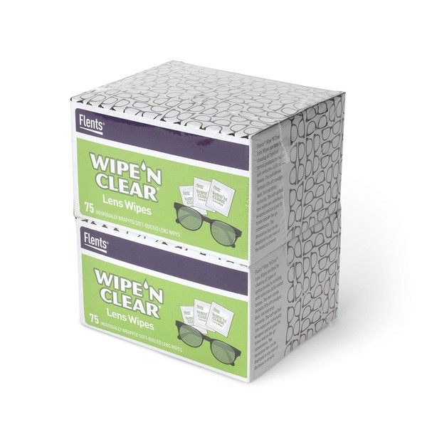 Flents Wipe'N Clear Lens Wipes Anti Streak Fast Drying, White, 150 Count, Made in the USA