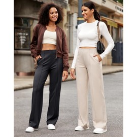 G4Free Black Wide Leg Pants with Pockets Stretchy Yoga Dress Pants Women Casual Sweatpants Comfy Travel Business Casual Trousers Pants(Black,M,29")