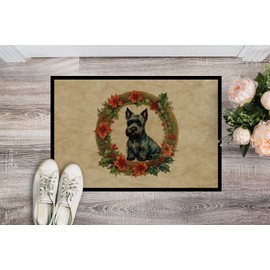 Caroline's Treasures DAC2425MAT Scottish Terrier Christmas Flowers Doormat Front Door Mat Indoor Outdoor Rugs for Entryway, Non Slip Washable Low Pile, 18H X 27W