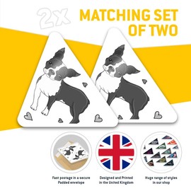 2 x Triangle Stickers 7.5cm - BW - Boston Terrier Puppy Dog Fun Decals for Laptops,Tablets,Luggage,Scrap Booking,Fridges #38939