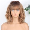 MISSQUEEN Short Blonde Wig with Bangs Synthetic Curly Wavy Ombre