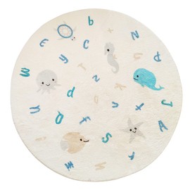 Poowe Cute Fish ABC Kids Play Mat Baby Nursery Rug Round Educational Alphabet Soft Area Rug Non Slip for Children Toddlers Bedroom (Round 39.4")