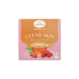 Namaste Chai Clear Skin Herbal Tulsi Tea With Hibiscus and Rose Petals | Caffeine Free | 16 Sachets Dip Bag