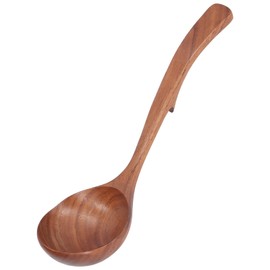 HilBeliFU Wooden Soup Ladle, 9.44in Long Ladle Spoon with Back Hook, Non Stick Wooden Spoon for Cooking Serving, Stirring Porridge, Tableware Catering, Kitchen Stews