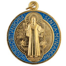 1.5" Gold-Tone and Color Saint Benedict Medal | Shiny Gold-Tone | Patron Saint of Students and Europe | Religious Medallion for Jewelry and Home | Catholic Gift for First Holy Communion and