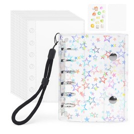 MORISHOP Sealing Notebook, Transparent, A7 Size, Removable, Girls, Shele Notebook, Dedicated Strap & 2 PP Sheets, Set of 10 Stickers, 3 Layers, Clear Binder, 6 Holes, Sill Notes, Cards, Photo