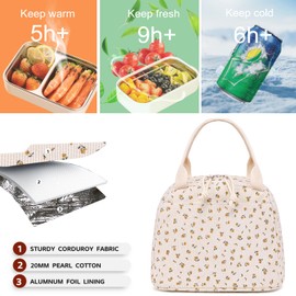 Bluboon - Bolsa de almuerzo para mujeres y hombres, lindas bolsas de almuerzo de pana, reutilizable, aislante, para el trabajo, picnic o viajes