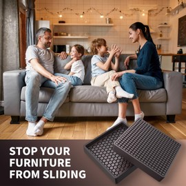 12 PCS Furniture Coasters - 3"x3" Non Slip Furniture Pads for Hardwoods Floors, Square Rubber Non Skid Furniture Caster Cups, Anti Slide Furniture Feet Floor Protectors for Bed Couch Stoppers, Brown