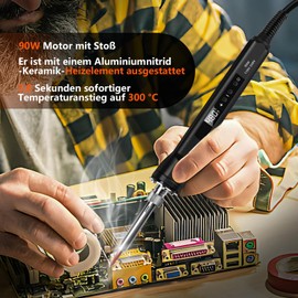 VOKTTA Lötkolben-Set mit LCD-Anzeige, 90W Digitalanzeige Thermostat, AC220V Lötpistole, Einstellbare und Verriegelte Temperaturen 180℃-480℃, Mit keramischem Heizkern, Schweißwerkzeug schwarz