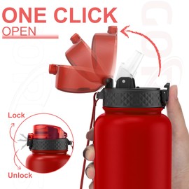 GOPPUS 1.2L/40oz Stainless Water Bottle with Straw Large Thermal Bottle 1200ml Flip Top Metal Bottles Cold Drink Leakproof Flask Big Drinks Bottles Double Walled Insulated Bottle Travel Water Bottle