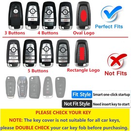 M.JVisun Genuine Carbon Fiber Car Key Fob Cover For Ford Bronco Edge Escape Expedition Explorer F150 F250 F450 Fusion Maverick Mondeo Mustang Ranger - For Ford/For Mustang Logo - 3 & 4 Buttons - Black