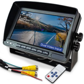 Kinto Tech 7 Inch Backup Monitor HD 1024x600 IPS Screen Supports AHD CVBS Front Rear View FHD 1080P Cameras Dual Video Input PAL NTSC Supports 12V to 35V Display for Truck SUV RV Van Trailer Camper